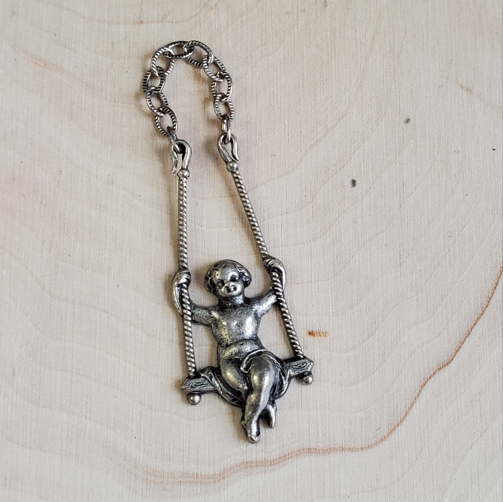 Whimsical Silver-Tone Swinging Child Pendant Vintage Storybook Charm